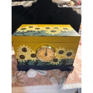 Vintage Hand Painted Wooden Sunflower Design Trinket Jewelry Box Folk Art Chest